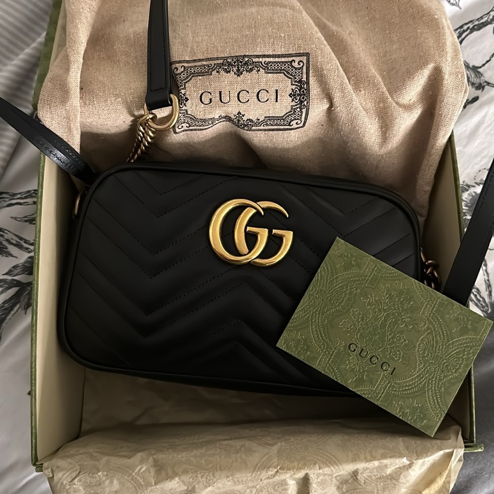 Gucci Black Crossbody Bag with Gold GG Logo